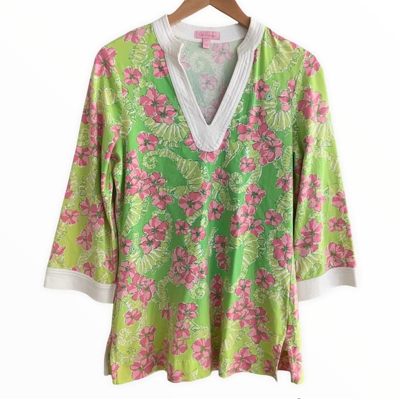 Lilly Pulitzer Tops - Lilly Pulitzer Joy Tunic “Limeade Floaters” Seahorse Pink Green Top Small